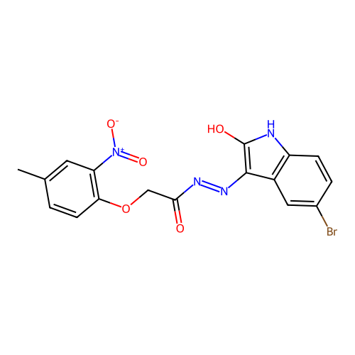 (E)-N'-(5-bromo-2-oxoindolin-3-ylidene)-2-(4-methyl-2-nitrophenoxy)acetohydrazide structure