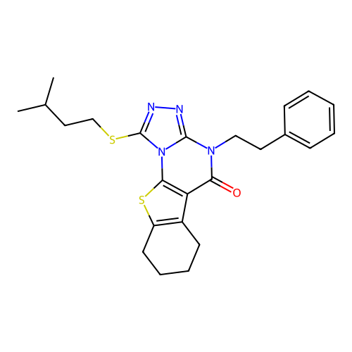1-(isopentylthio)-4-phenethyl-6,7,8,9-tetrahydrobenzo[4,5]thieno[3,2-e][1,2,4]triazolo[4,3-a]pyrimidin-5(4H)-one structure