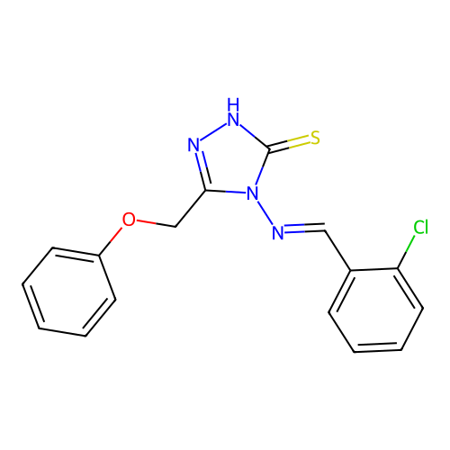 4-[(E)-(2-chlorophenyl)methylideneamino]-3-(phenoxymethyl)-1H-1,2,4-triazole-5-thione structure
