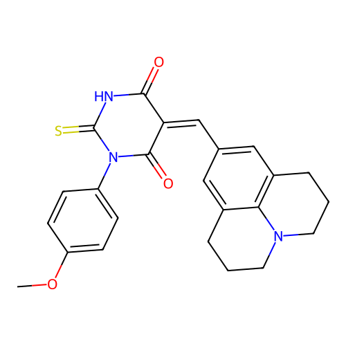 (5Z)-1-(4-methoxyphenyl)-2-sulfanyl-5-(2,3,6,7-tetrahydro-1H,5H-pyrido[3,2,1-ij]quinolin-9-ylmethylidene)pyrimidine-4,6(1H,5H)-dione structure