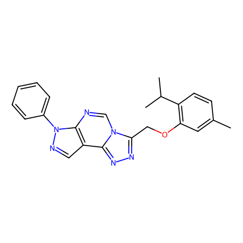 3-((2-isopropyl-5-methylphenoxy)methyl)-7-phenyl-7H-pyrazolo[4,3-e][1,2,4]triazolo[4,3-c]pyrimidine structure
