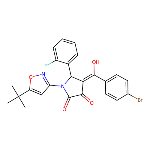 (4E)-4-[(4-bromophenyl)(hydroxy)methylidene]-1-(5-tert-butyl-1,2-oxazol-3-yl)-5-(2-fluorophenyl)pyrrolidine-2,3-dione structure