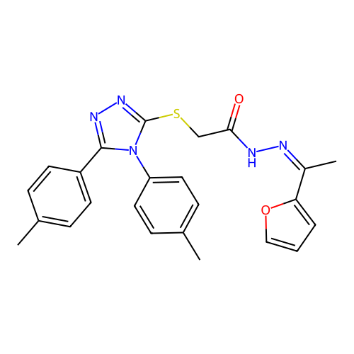 (Z)-2-((4,5-di-p-tolyl-4H-1,2,4-triazol-3-yl)thio)-N'-(1-(furan-2-yl)ethylidene)acetohydrazide structure