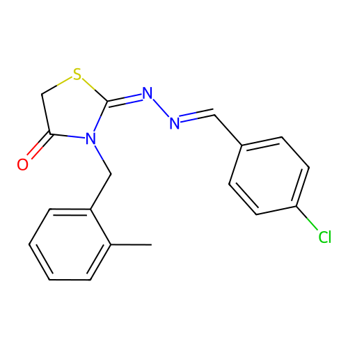 (E)-2-((E)-(4-chlorobenzylidene)hydrazono)-3-(2-methylbenzyl)thiazolidin-4-one structure