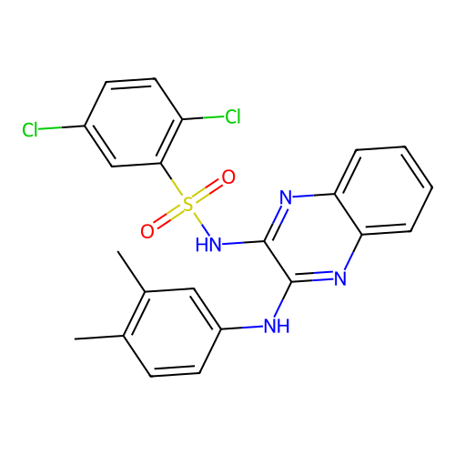 2,5-dichloro-N-(3-((3,4-dimethylphenyl)amino)quinoxalin-2-yl)benzenesulfonamide structure