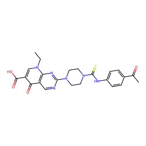 2-(4-((4-acetylphenyl)carbamothioyl)piperazin-1-yl)-8-ethyl-5-oxo-5,8-dihydropyrido[2,3-d]pyrimidine-6-carboxylic acid structure