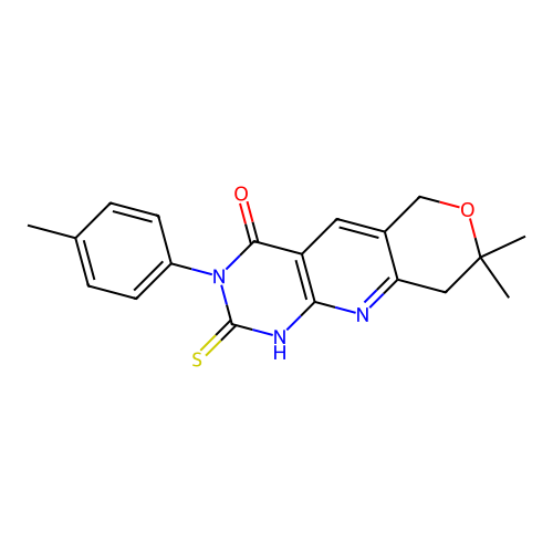 2-mercapto-8,8-dimethyl-3-(p-tolyl)-8,9-dihydro-3H-pyrano[3',4':5,6]pyrido[2,3-d]pyrimidin-4(6H)-one structure