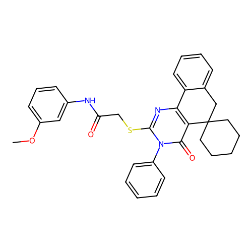 N-(3-methoxyphenyl)-2-((4-oxo-3-phenyl-4,6-dihydro-3H-spiro[benzo[h]quinazoline-5,1'-cyclohexan]-2-yl)thio)acetamide structure