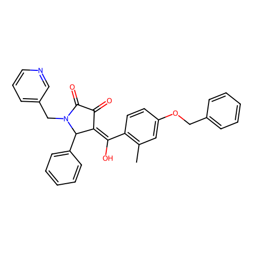 (4E)-4-[hydroxy-(2-methyl-4-phenylmethoxyphenyl)methylidene]-5-phenyl-1-(pyridin-3-ylmethyl)pyrrolidine-2,3-dione structure