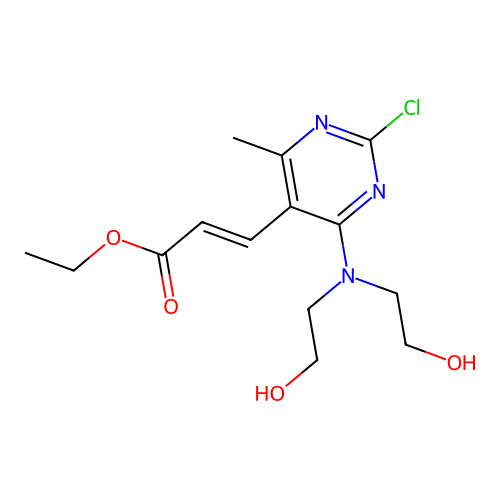 (E)-ethyl 3-(4-(bis(2-hydroxyethyl)amino)-2-chloro-6-methylpyrimidin-5-yl)acrylate structure