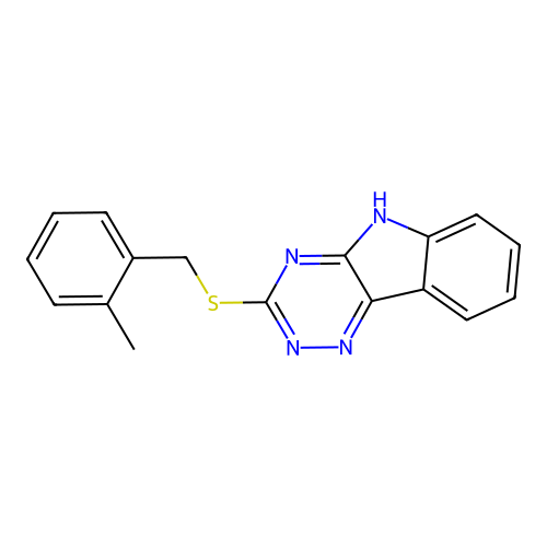 3-[(2-methylbenzyl)sulfanyl]-5H-[1,2,4]triazino[5,6-b]indole structure