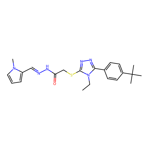 2-{[5-(4-tert-butylphenyl)-4-ethyl-4H-1,2,4-triazol-3-yl]sulfanyl}-N'-[(E)-(1-methyl-1H-pyrrol-2-yl)methylidene]acetohydrazide structure