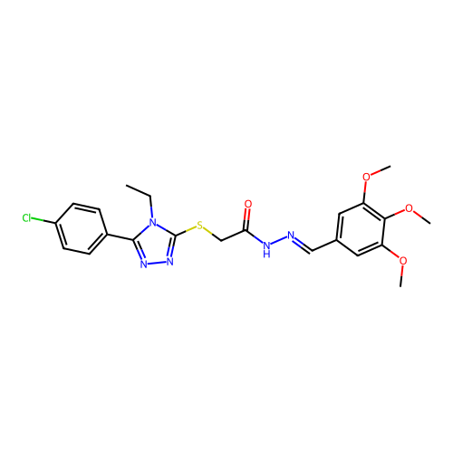 2-{[5-(4-chlorophenyl)-4-ethyl-4H-1,2,4-triazol-3-yl]sulfanyl}-N'-[(E)-(3,4,5-trimethoxyphenyl)methylidene]acetohydrazide structure