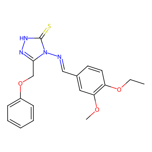 (E)-4-((4-ethoxy-3-methoxybenzylidene)amino)-5-(phenoxymethyl)-4H-1,2,4-triazole-3-thiol structure