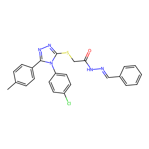 2-{[4-(4-chlorophenyl)-5-(4-methylphenyl)-4H-1,2,4-triazol-3-yl]sulfanyl}-N'-[(E)-phenylmethylidene]acetohydrazide structure
