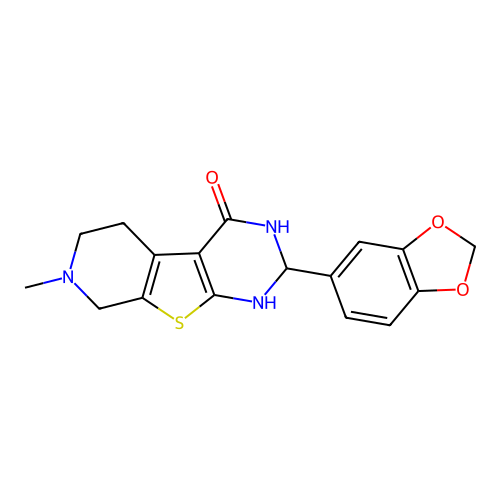 2-(1,3-benzodioxol-5-yl)-7-methyl-1,2,5,6,7,8-hexahydropyrido[4',3':4,5]thieno[2,3-d]pyrimidin-4-ol structure