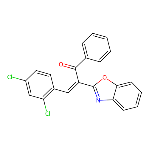 (2Z)-2-(1,3-benzoxazol-2-yl)-3-(2,4-dichlorophenyl)-1-phenylprop-2-en-1-one structure