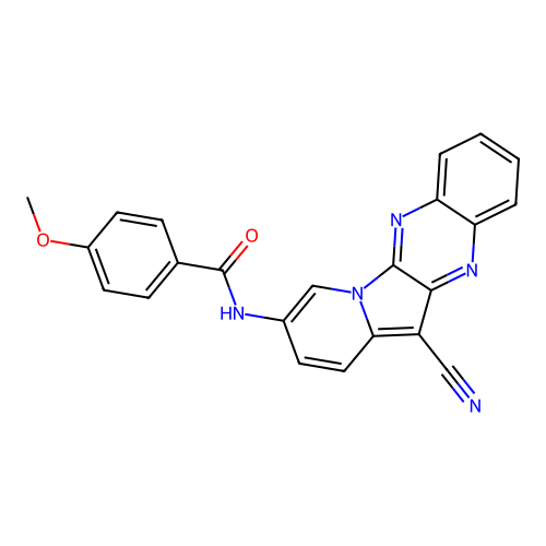 N-(12-cyanoindolizino[2,3-b]quinoxalin-3-yl)-4-methoxybenzamide structure