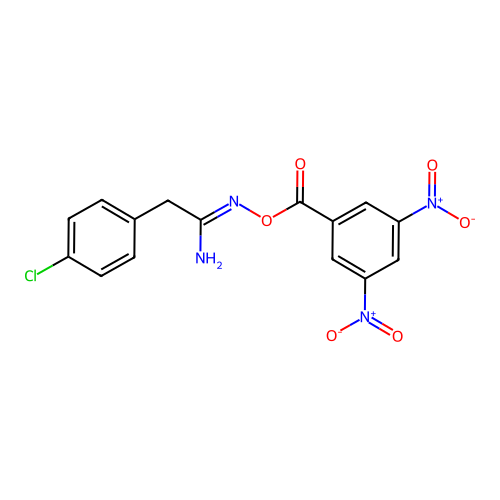 (1Z)-2-(4-chlorophenyl)-N'-{[(3,5-dinitrophenyl)carbonyl]oxy}ethanimidamide structure