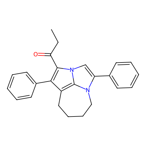 1-(1,4-diphenyl-5,6,7,8-tetrahydro-2a,4a-diazacyclopenta[cd]azulen-2-yl)propan-1-one structure