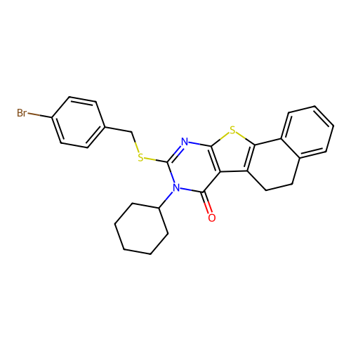 9-((4-bromobenzyl)thio)-8-cyclohexyl-5,6-dihydronaphtho[2',1':4,5]thieno[2,3-d]pyrimidin-7(8H)-one structure