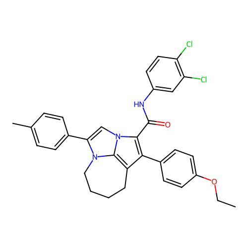 N-(3,4-dichlorophenyl)-1-(4-ethoxyphenyl)-4-(4-methylphenyl)-5,6,7,8-tetrahydro-2a,4a-diazacyclopenta[cd]azulene-2-carboxamide structure