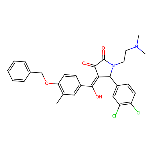 (4E)-5-(3,4-dichlorophenyl)-1-(2-dimethylaminoethyl)-4-[hydroxy-(3-methyl-4-phenylmethoxyphenyl)methylidene]pyrrolidine-2,3-dione structure