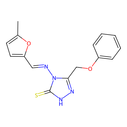 4-[(E)-(5-methylfuran-2-yl)methylideneamino]-3-(phenoxymethyl)-1H-1,2,4-triazole-5-thione structure
