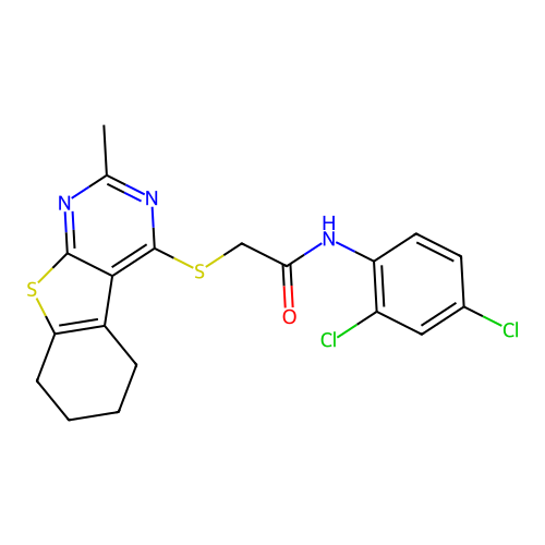 N-(2,4-dichlorophenyl)-2-[(2-methyl-5,6,7,8-tetrahydro[1]benzothieno[2,3-d]pyrimidin-4-yl)sulfanyl]acetamide structure