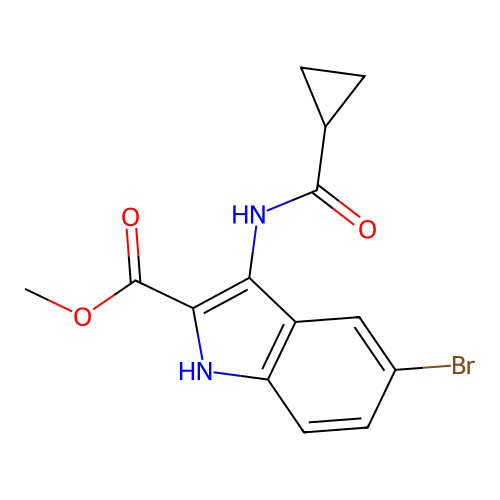 methyl 5-bromo-3-[(cyclopropylcarbonyl)amino]-1H-indole-2-carboxylate structure