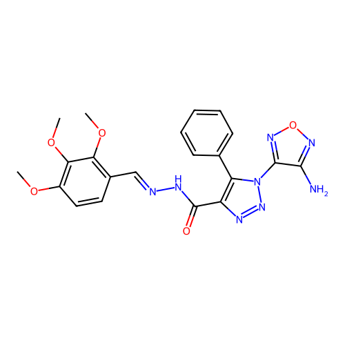 (E)-1-(4-amino-1,2,5-oxadiazol-3-yl)-5-phenyl-N'-(2,3,4-trimethoxybenzylidene)-1H-1,2,3-triazole-4-carbohydrazide structure