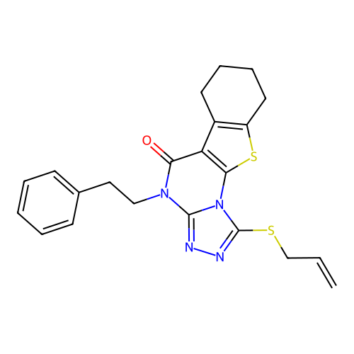 1-(allylthio)-4-phenethyl-6,7,8,9-tetrahydrobenzo[4,5]thieno[3,2-e][1,2,4]triazolo[4,3-a]pyrimidin-5(4H)-one structure
