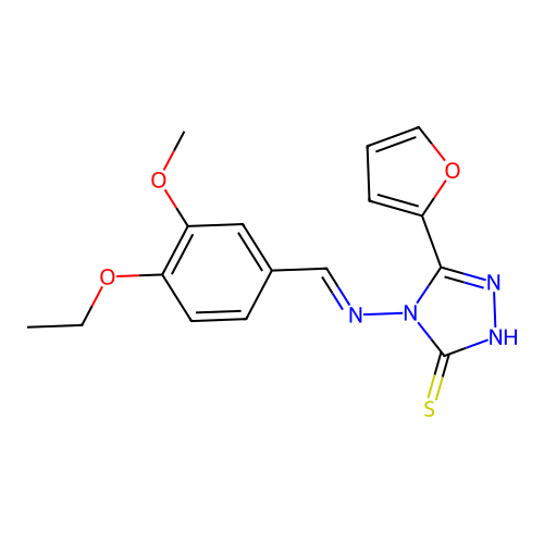 (E)-4-((4-ethoxy-3-methoxybenzylidene)amino)-5-(furan-2-yl)-4H-1,2,4-triazole-3-thiol structure