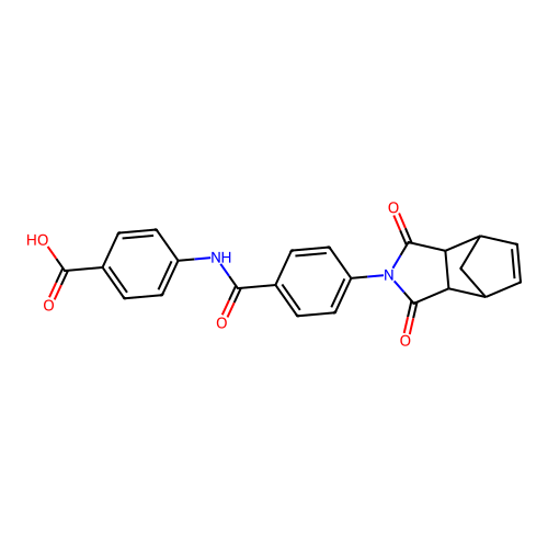 4-({[4-(1,3-dioxo-1,3,3a,4,7,7a-hexahydro-2H-4,7-methanoisoindol-2-yl)phenyl]carbonyl}amino)benzoic acid structure