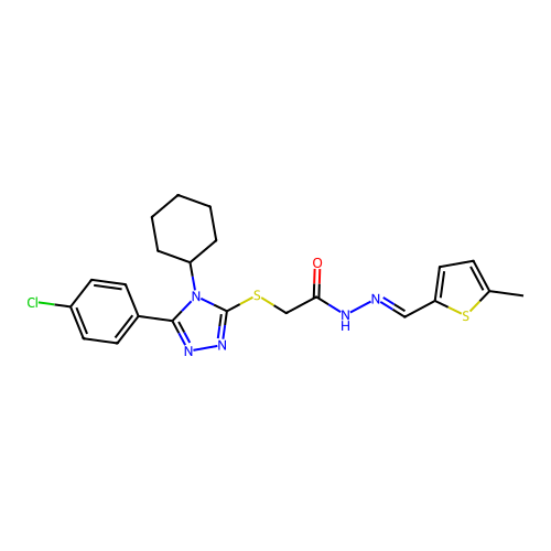 2-{[5-(4-chlorophenyl)-4-cyclohexyl-4H-1,2,4-triazol-3-yl]sulfanyl}-N'-[(E)-(5-methylthiophen-2-yl)methylidene]acetohydrazide structure