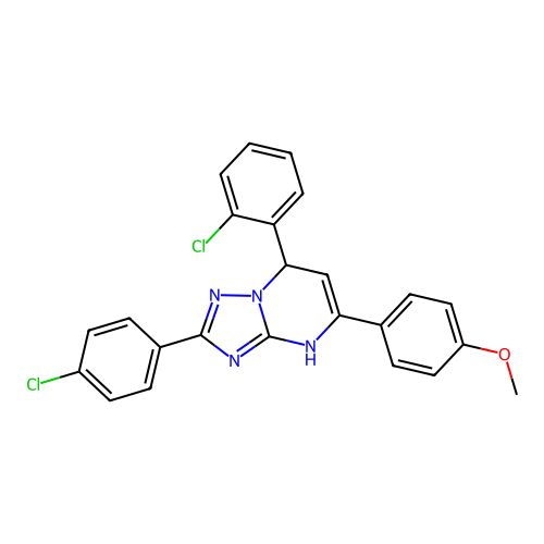 7-(2-chlorophenyl)-2-(4-chlorophenyl)-5-(4-methoxyphenyl)-1,7-dihydro-[1,2,4]triazolo[1,5-a]pyrimidine structure