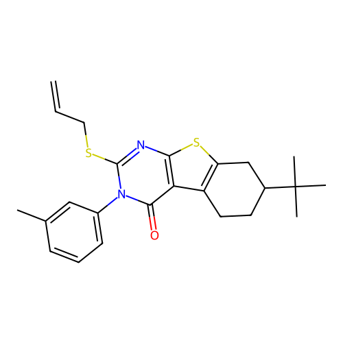 2-(allylthio)-7-(tert-butyl)-3-(m-tolyl)-5,6,7,8-tetrahydrobenzo[4,5]thieno[2,3-d]pyrimidin-4(3H)-one structure