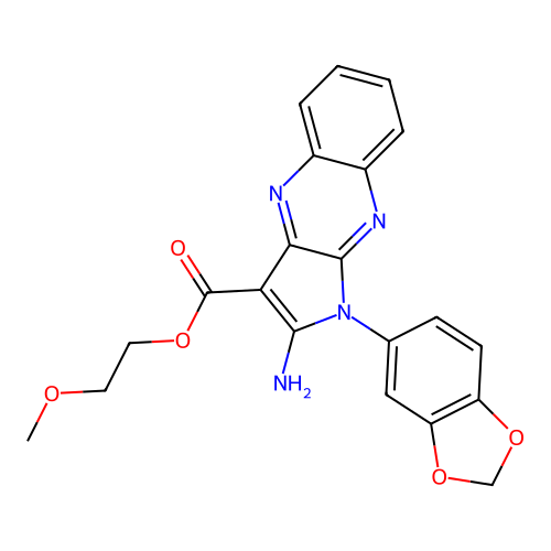 2-methoxyethyl 2-amino-1-(1,3-benzodioxol-5-yl)pyrrolo[3,2-b]quinoxaline-3-carboxylate structure