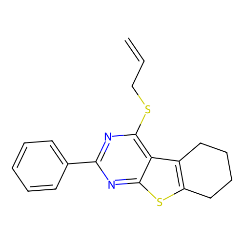2-phenyl-4-(prop-2-en-1-ylsulfanyl)-5,6,7,8-tetrahydro[1]benzothieno[2,3-d]pyrimidine structure