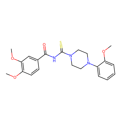 3,4-dimethoxy-N-{[4-(2-methoxyphenyl)piperazin-1-yl]carbonothioyl}benzamide structure
