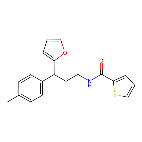 N-[3-(furan-2-yl)-3-(4-methylphenyl)propyl]thiophene-2-carboxamide structure