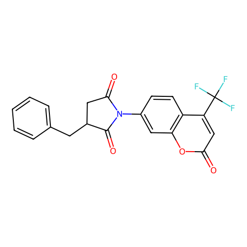 3-benzyl-1-(2-oxo-4-(trifluoromethyl)-2H-chromen-7-yl)pyrrolidine-2,5-dione structure