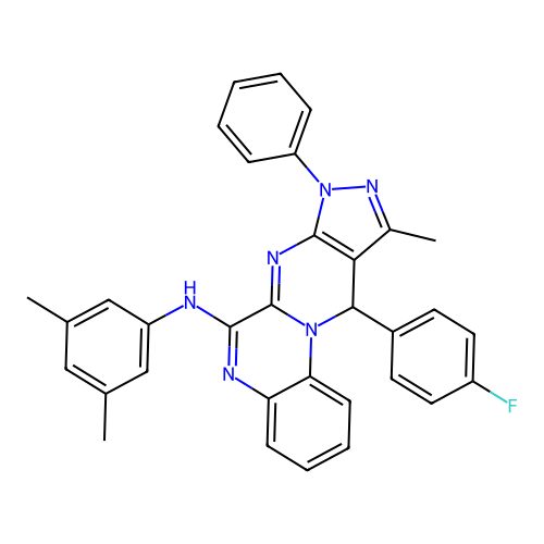 N-(3,5-dimethylphenyl)-11-(4-fluorophenyl)-10-methyl-8-phenyl-8,11-dihydropyrazolo[3',4':4,5]pyrimido[1,2-a]quinoxalin-6-amine structure