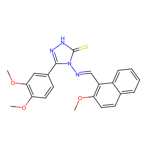 (E)-5-(3,4-dimethoxyphenyl)-4-(((2-methoxynaphthalen-1-yl)methylene)amino)-4H-1,2,4-triazole-3-thiol structure