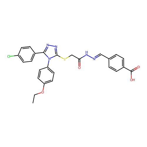 4-{(E)-[2-({[5-(4-chlorophenyl)-4-(4-ethoxyphenyl)-4H-1,2,4-triazol-3-yl]sulfanyl}acetyl)hydrazinylidene]methyl}benzoic acid structure