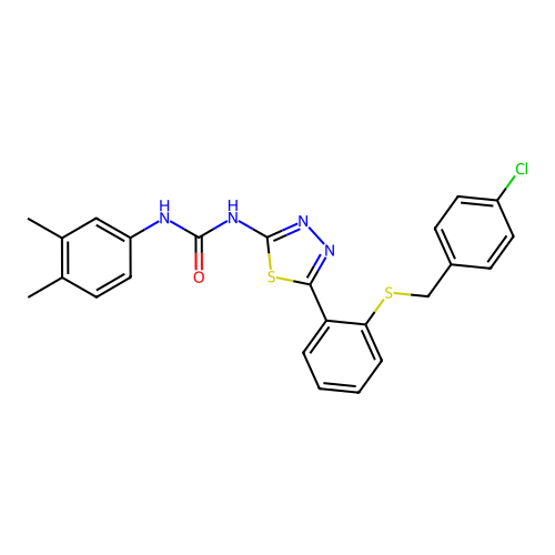 1-(5-(2-((4-chlorobenzyl)thio)phenyl)-1,3,4-thiadiazol-2-yl)-3-(3,4-dimethylphenyl)urea structure