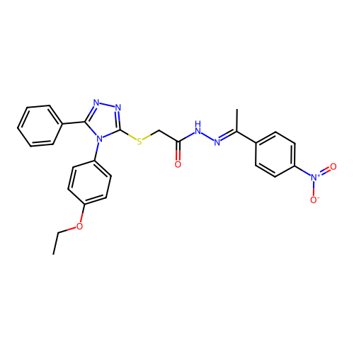 (E)-2-((4-(4-ethoxyphenyl)-5-phenyl-4H-1,2,4-triazol-3-yl)thio)-N'-(1-(4-nitrophenyl)ethylidene)acetohydrazide structure