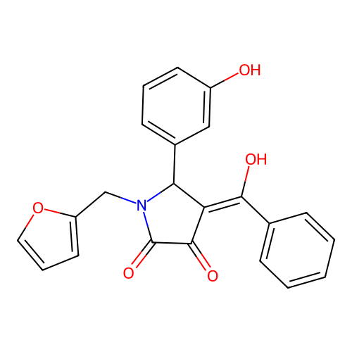(4E)-1-(furan-2-ylmethyl)-5-(3-hydroxyphenyl)-4-[hydroxy(phenyl)methylidene]pyrrolidine-2,3-dione structure