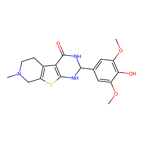 2-(4-hydroxy-3,5-dimethoxyphenyl)-7-methyl-2,3,5,6,7,8-hexahydropyrido[4',3':4,5]thieno[2,3-d]pyrimidin-4(1H)-one structure