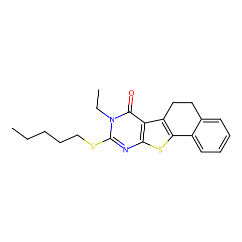 8-ethyl-9-(pentylthio)-5,6-dihydronaphtho[2',1':4,5]thieno[2,3-d]pyrimidin-7(8H)-one structure